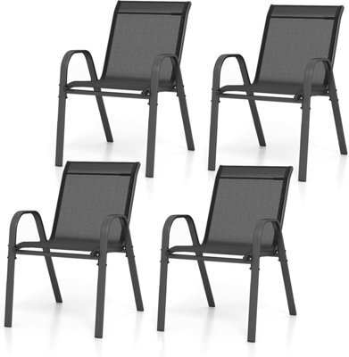 Gainoom Set Of 4 Black Patio Chairs Stackable Metal Dining Chair With Armrests - image 1