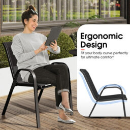 Gainoom Set Of 4 Black Patio Chairs Stackable Metal Dining Chair With Armrests - thumbnail 4