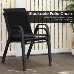 Gainoom Set Of 4 Black Patio Chairs Stackable Metal Dining Chair With Armrests - thumbnail 5