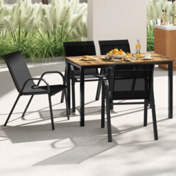 Gainoom Set Of 4 Black Patio Chairs Stackable Metal Dining Chair With Armrests - thumbnail 6