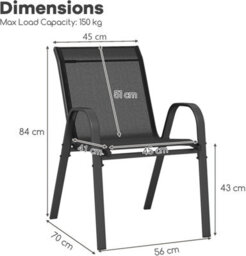 Gainoom Set Of 4 Black Patio Chairs Stackable Metal Dining Chair With Armrests - thumbnail 3