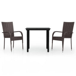 Berkfield 3 Piece Outdoor Dining Set Brown And Black - thumbnail 2