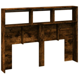Berkfield Headboard Cabinet With Led Smoked Oak 140X17X102 Cm - thumbnail 8