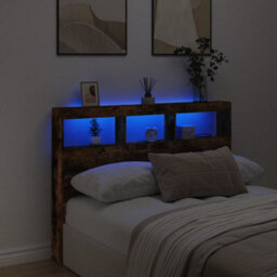 Berkfield Headboard Cabinet With Led Smoked Oak 140X17X102 Cm - thumbnail 4