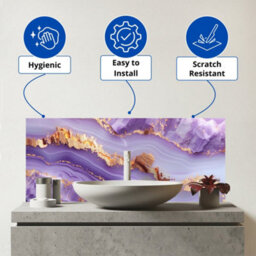 Warren Reed Designer Light Purple Marble Effect Glass Bathroom Splashback - thumbnail 2