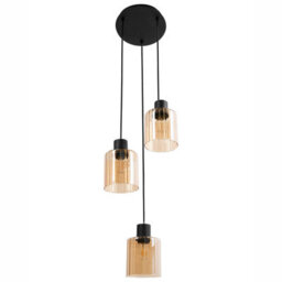 Beliani Three-Light Pendant Lamp With Amber Glass Shades, Black Iron Frame, 120Cm Drop - thumbnail 2