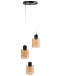 Beliani Three-Light Pendant Lamp With Amber Glass Shades, Black Iron Frame, 120Cm Drop - thumbnail 3