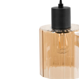 Beliani Three-Light Pendant Lamp With Amber Glass Shades, Black Iron Frame, 120Cm Drop - thumbnail 6