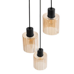 Beliani Three-Light Pendant Lamp With Amber Glass Shades, Black Iron Frame, 120Cm Drop - thumbnail 4