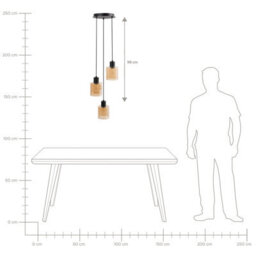 Beliani Three-Light Pendant Lamp With Amber Glass Shades, Black Iron Frame, 120Cm Drop - thumbnail 8