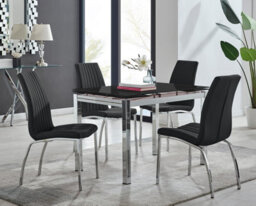 Furniturebox Uk Enna Black Glass Extending Dining Table And 4 Black Isco Chairs - thumbnail 1