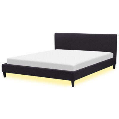 Beliani Bed With Led Fabric Fitou 180 X 200 Cm (Eu Super King) Black - image 1