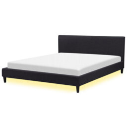 Beliani Bed With Led Fabric Fitou 180 X 200 Cm (Eu Super King) Black - thumbnail 1