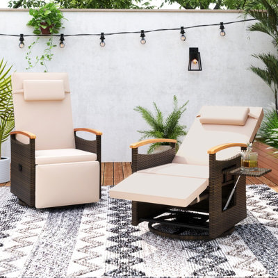 Costway Outdoor Swivel Rattan Recliner Chair Patio Wicker Chaise Lounge Chair W/ Cushions-Beige - image 1