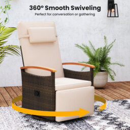 Costway Outdoor Swivel Rattan Recliner Chair Patio Wicker Chaise Lounge Chair W/ Cushions-Beige - thumbnail 6
