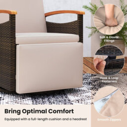 Costway Outdoor Swivel Rattan Recliner Chair Patio Wicker Chaise Lounge Chair W/ Cushions-Beige - thumbnail 8