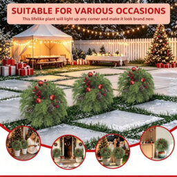 Amorly 56Cm Artificial Outdoor Flower Ground Stake, Faux Cedar Branches Holiday Decor, Festive Ornament For Front Porch, Garden Displays - thumbnail 3