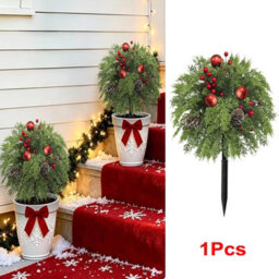 Amorly 56Cm Artificial Outdoor Flower Ground Stake, Faux Cedar Branches Holiday Decor, Festive Ornament For Front Porch, Garden Displays - thumbnail 2