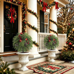 Amorly 56Cm Artificial Outdoor Flower Ground Stake, Faux Cedar Branches Holiday Decor, Festive Ornament For Front Porch, Garden Displays - thumbnail 7