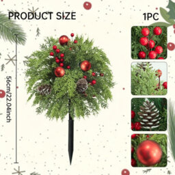 Amorly 56Cm Artificial Outdoor Flower Ground Stake, Faux Cedar Branches Holiday Decor, Festive Ornament For Front Porch, Garden Displays - thumbnail 6