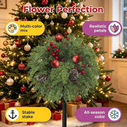 Amorly 56Cm Artificial Outdoor Flower Ground Stake, Faux Cedar Branches Holiday Decor, Festive Ornament For Front Porch, Garden Displays - thumbnail 4
