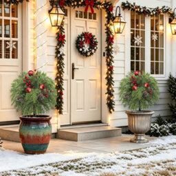 Amorly 56Cm Artificial Outdoor Flower Ground Stake, Faux Cedar Branches Holiday Decor, Festive Ornament For Front Porch, Garden Displays - thumbnail 9