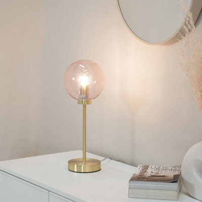 Valuelights Frenchie Brushed Gold Metal Table Lamp With Pink Tinted Glass Globe Shade - image 1