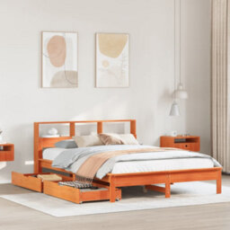 Berkfield Bookcase Bed Without Mattress Wax Brown 135X190 Cm Double Solid Wood Pine - thumbnail 1
