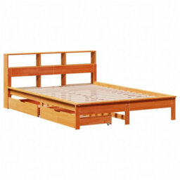 Berkfield Bookcase Bed Without Mattress Wax Brown 135X190 Cm Double Solid Wood Pine - thumbnail 3