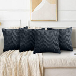 Ameha Black Embossed Velvet Cushion Cover Pack Of 4, Soft Anti Allergic Zip Closure, 18X18 Inch - thumbnail 4