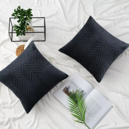 Ameha Black Embossed Velvet Cushion Cover Pack Of 4, Soft Anti Allergic Zip Closure, 18X18 Inch - thumbnail 6