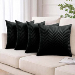 Ameha Black Embossed Velvet Cushion Cover Pack Of 4, Soft Anti Allergic Zip Closure, 18X18 Inch - thumbnail 3