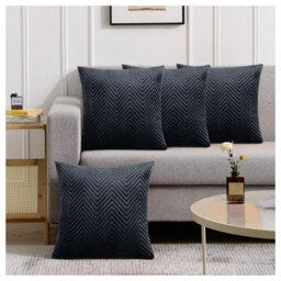 Ameha Black Embossed Velvet Cushion Cover Pack Of 4, Soft Anti Allergic Zip Closure, 18X18 Inch - thumbnail 1