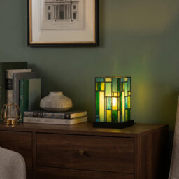 Happy Homewares Designer Art Denergy Savingtiffany Glass Table Lamp In Light And Dark Green - thumbnail 6
