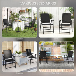 Outsunny 2Pcs Rattan Chair Foldable Garden Furniture W/ Armrest Black - thumbnail 7