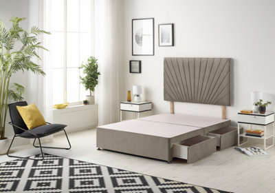 "Somnior Beds Platinum Divan Bed Base With 2 Drawers & 30"" Headboard - Tweed Fabric, Coffee, 5Ft King" - image 1