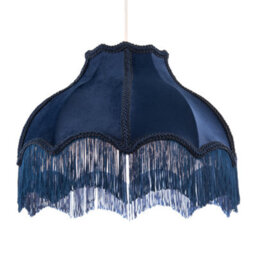 Happy Homewares Classic Victorian Lamp Shade In Midnight Blue Velvet With Navy Trims - thumbnail 2