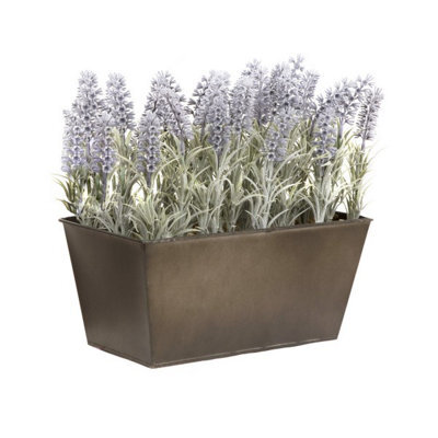 GreenBrokers Artificial Lavender In Rustic Tin Planter (Window Box) 30Cm, Lifelike, Maintenance-Free, Perfect For Home, Office, Balcony, Patio - image 1