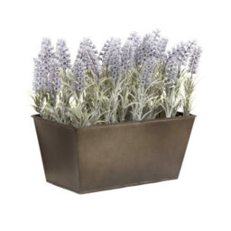 GreenBrokers Artificial Lavender In Rustic Tin Planter (Window Box) 30Cm, Lifelike, Maintenance-Free, Perfect For Home, Office, Balcony, Patio - thumbnail 1