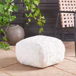 Wyld And Coco 50 X 50 Cm Off-White Handwoven Boho Outdoor Pouffe, Recycled Pet - thumbnail 2