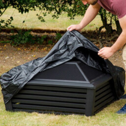 Dellonda 89Cm Square Outdoor Fire Pit, Mesh Screen Lid, Black With Water-Resistant Drawstring Cover - Dg238 - thumbnail 3