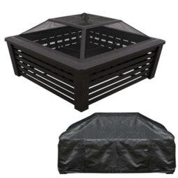 Dellonda 89Cm Square Outdoor Fire Pit, Mesh Screen Lid, Black With Water-Resistant Drawstring Cover - Dg238 - thumbnail 1