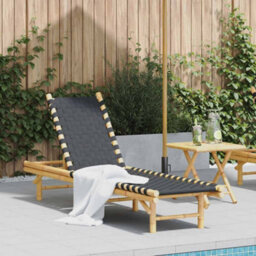 Berkfield Sun Lounger With Black Woven Webbing 55X200X30 Cm Bamboo - thumbnail 1