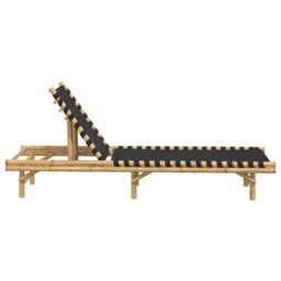 Berkfield Sun Lounger With Black Woven Webbing 55X200X30 Cm Bamboo - thumbnail 5