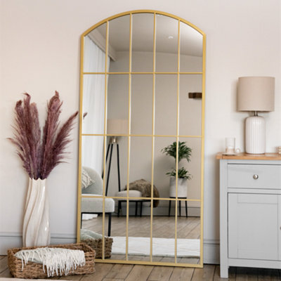 Jōbū Jobu Home - Tomi - Full Length Gold Metal Arched Lattice Window Mirror - 180Cm X 90Cm - image 1