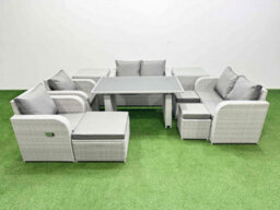 Fimous 10 Pieces Outdoor Pe Rattan Sofa Reclining Chair Set With Cushions 2 Side Tables 3 Stools Light Grey