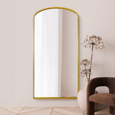"Mirroroutlet Angustus - Gold Metal Framed Arched Wall Leaner Mirror 79""x39"" (200 X 100Cm)" - image 1