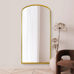 "Mirroroutlet Angustus - Gold Metal Framed Arched Wall Leaner Mirror 79""x39"" (200 X 100Cm)"