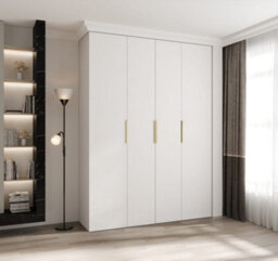 Arte Stylish White Como Iv Hinged Door Wardrobe H2460mm W1800mm D500mm, Four Doors, Sixteen Shelves, Two Hanging Rails, Gold Handles - thumbnail 2