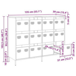 Vidaxl Sideboard Pink 135X39X103.5 Cm Cold-Rolled Steel - thumbnail 3